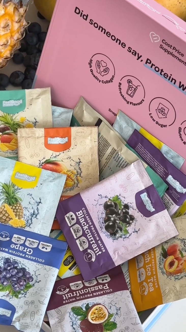 Load video: Feel Good Protein Water sample pack