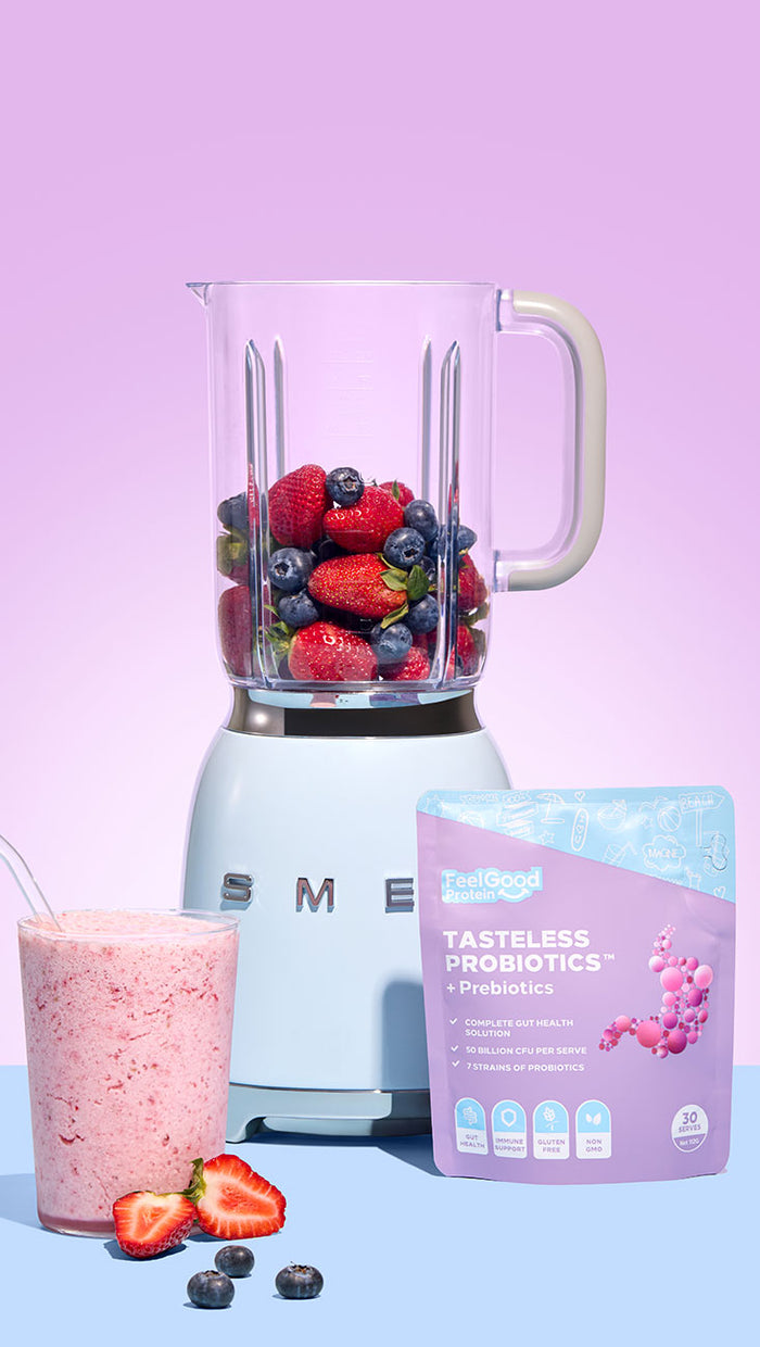 Load video: Video of Tasteless Probiotics by Feel Good Protein added into iced coffee 