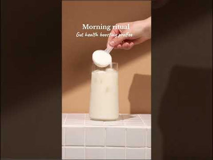 Tasteless Probiotics by Feel Good Protein gut health boosting video of adding Tasteless Probiotics and Tasteless Protein to an iced coffee